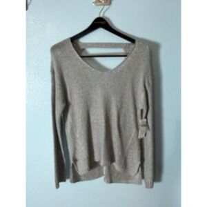 RD Style‎ Women Gray Lace Up Back V-Neck Knit Sweater Side Slit Size L NWT Fall